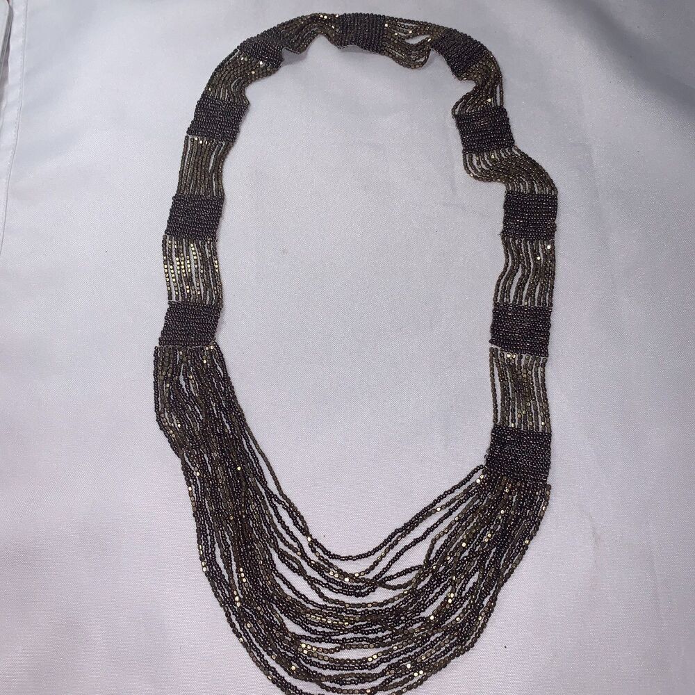 Marlyn Schiff cleopatra style glass beaded necklace, brown gold beans continues